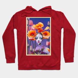 Floral art deco poppy flower painting of a girl in the Pop Surrealism style Hoodie